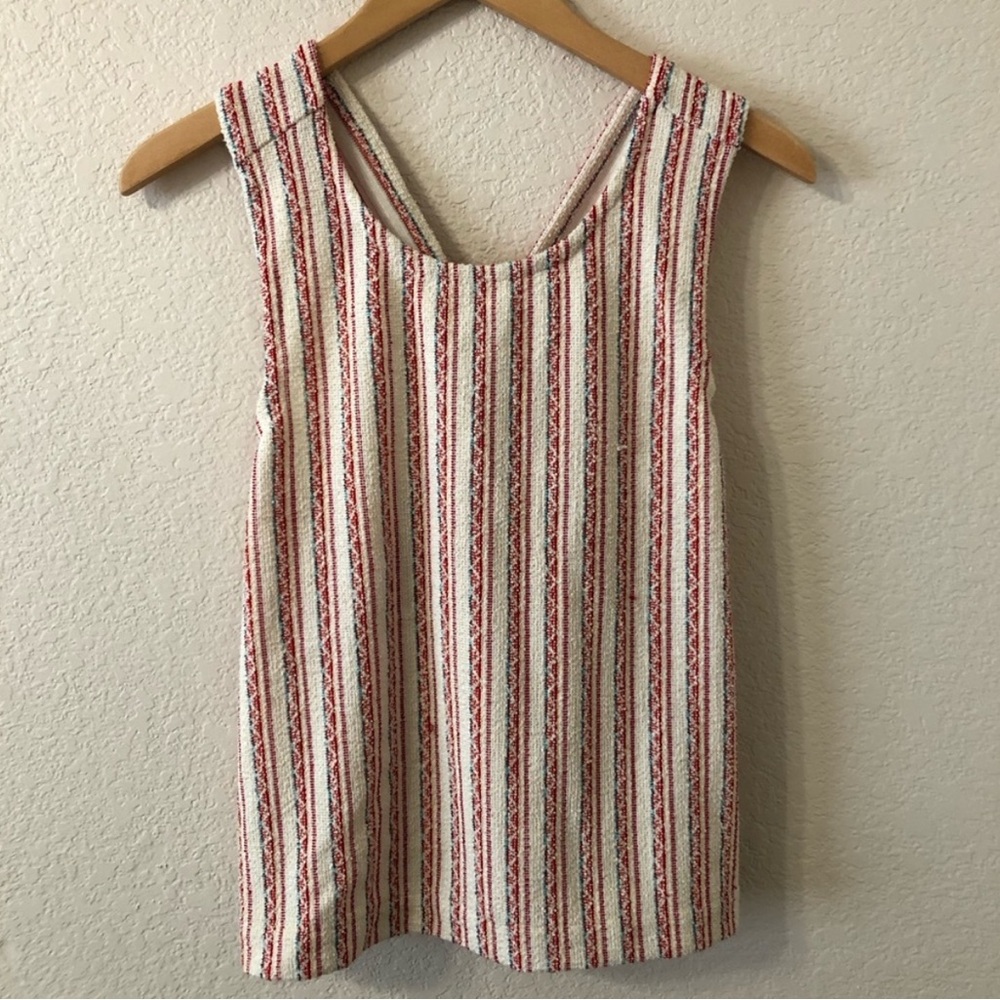 Madewell Multicolor Sleeveless Bouclé Knit Stripe Tweed Cross-Back Tank Top Sz S